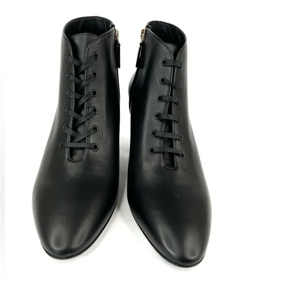 SALVATORE FERRAGAMO Antila Lace Up Black Leather Side Zip Ankle Boots Size 9.5